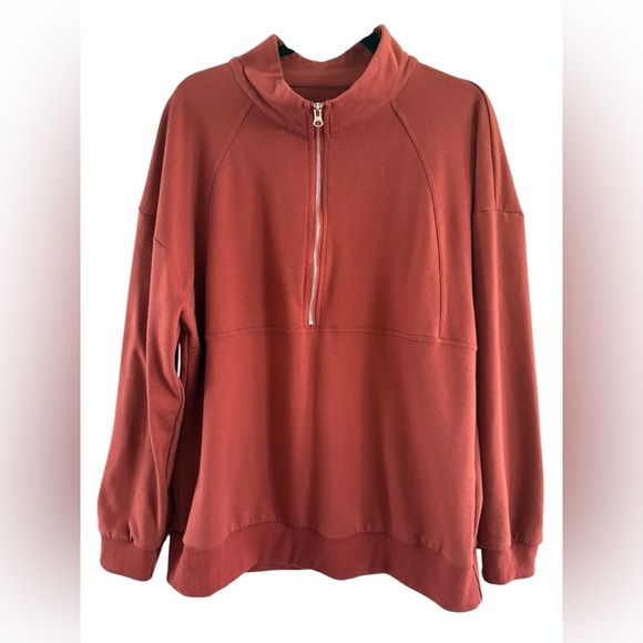 Cozy Burnt Orange Half Zip-Up Sweatshirt - Picture 4 of 6